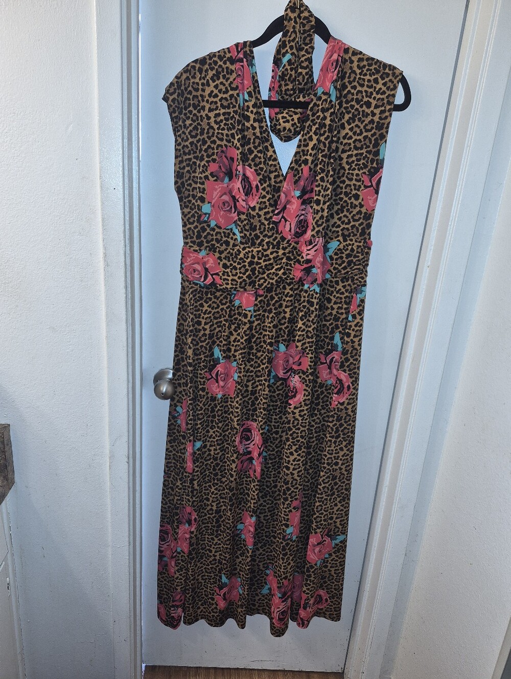 Imann Sleeveless Leopard & Rose Print Maxi Dress With Head Band - Pink Floral
